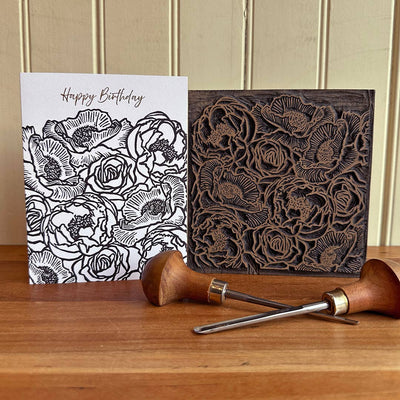“Happy Birthday” Blockprint Gold Foil Card