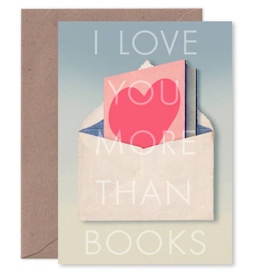 “I love you more than books” A7 greeting card: Recycled white envelopes