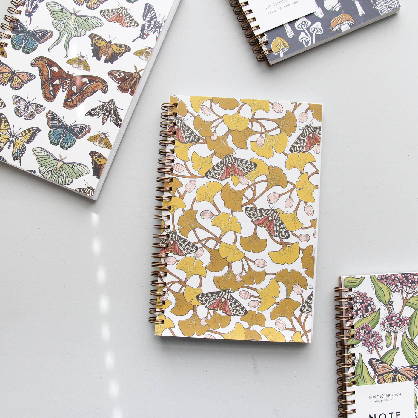 Ginkgo + Tiger Moth Spiral Bound Notebook