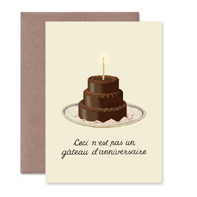 "This is not a birthday cake" A6 birthday card: Recycled white envelopes
