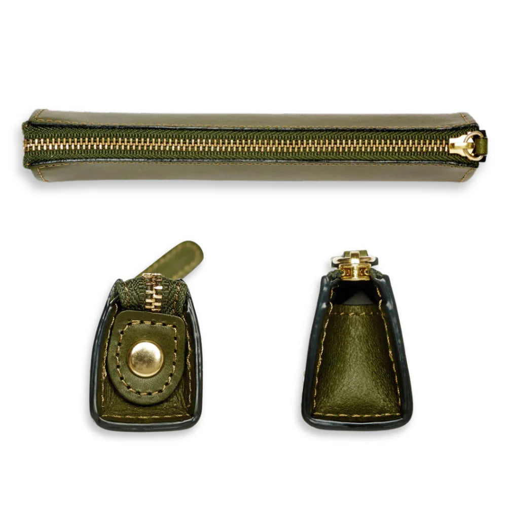 Slip-On Leather Pen Case - Green