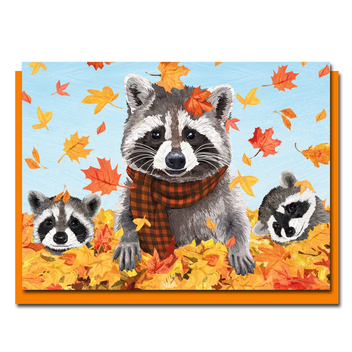 Raccoon Family in Leaves Thanksgiving Card