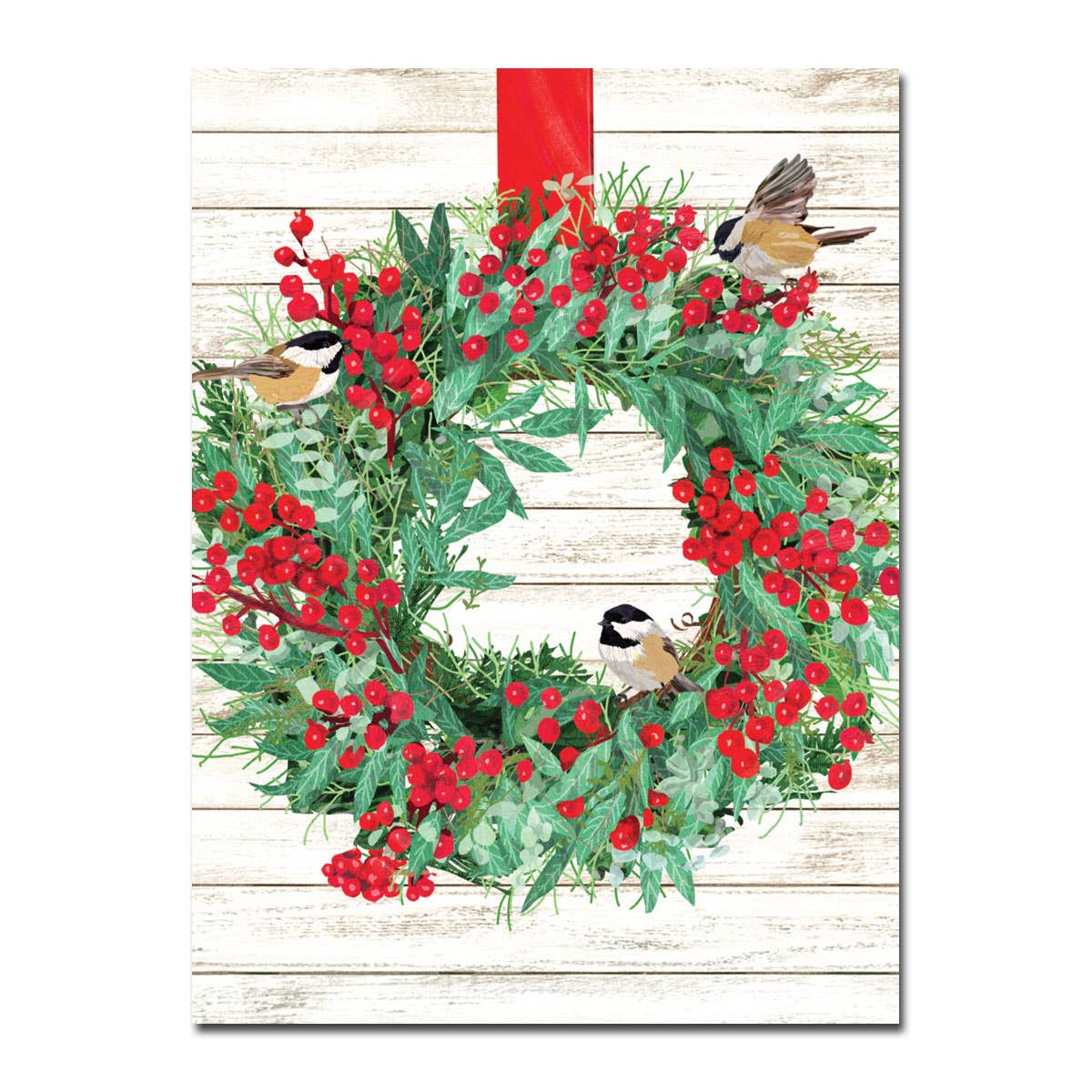 Chickadees in Wreath Holiday Card