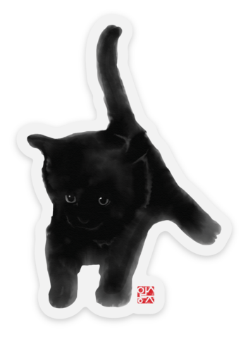 Black Kitty Clear Sticker | Waterproof Sumi Ink Cat Lovers