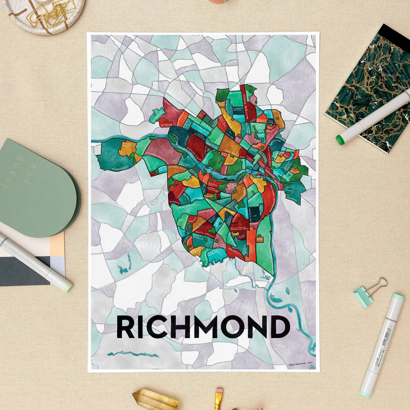 Richmond Neighborhoods Map Art Print