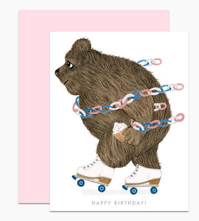 Rollerskating Bear Card