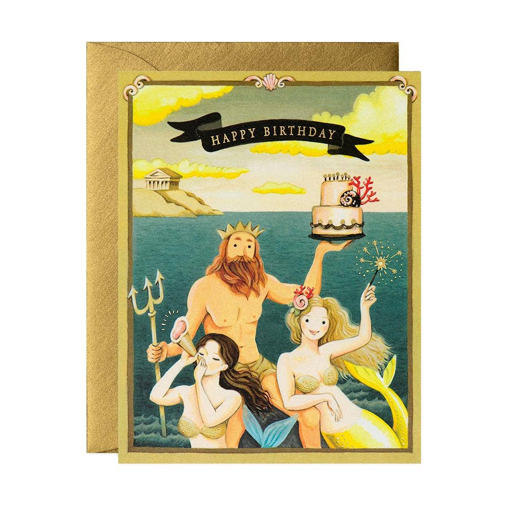 Neptune and Mermaids Birthday Card