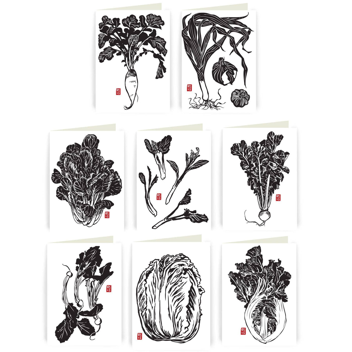 Pack of 8 Assorted Cards: "Asian Vegetables"