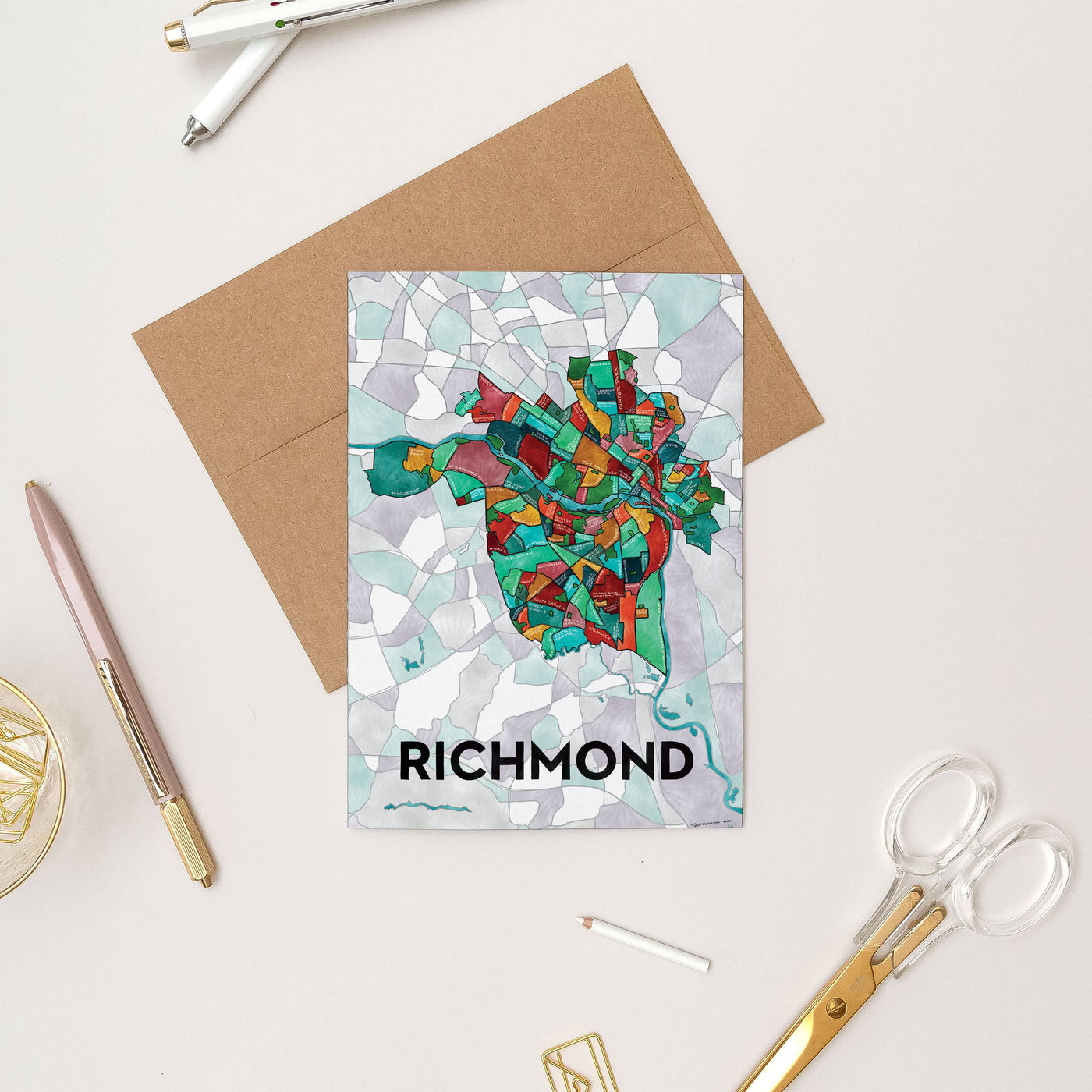 Richmond Neighborhoods Map Art Greeting Card