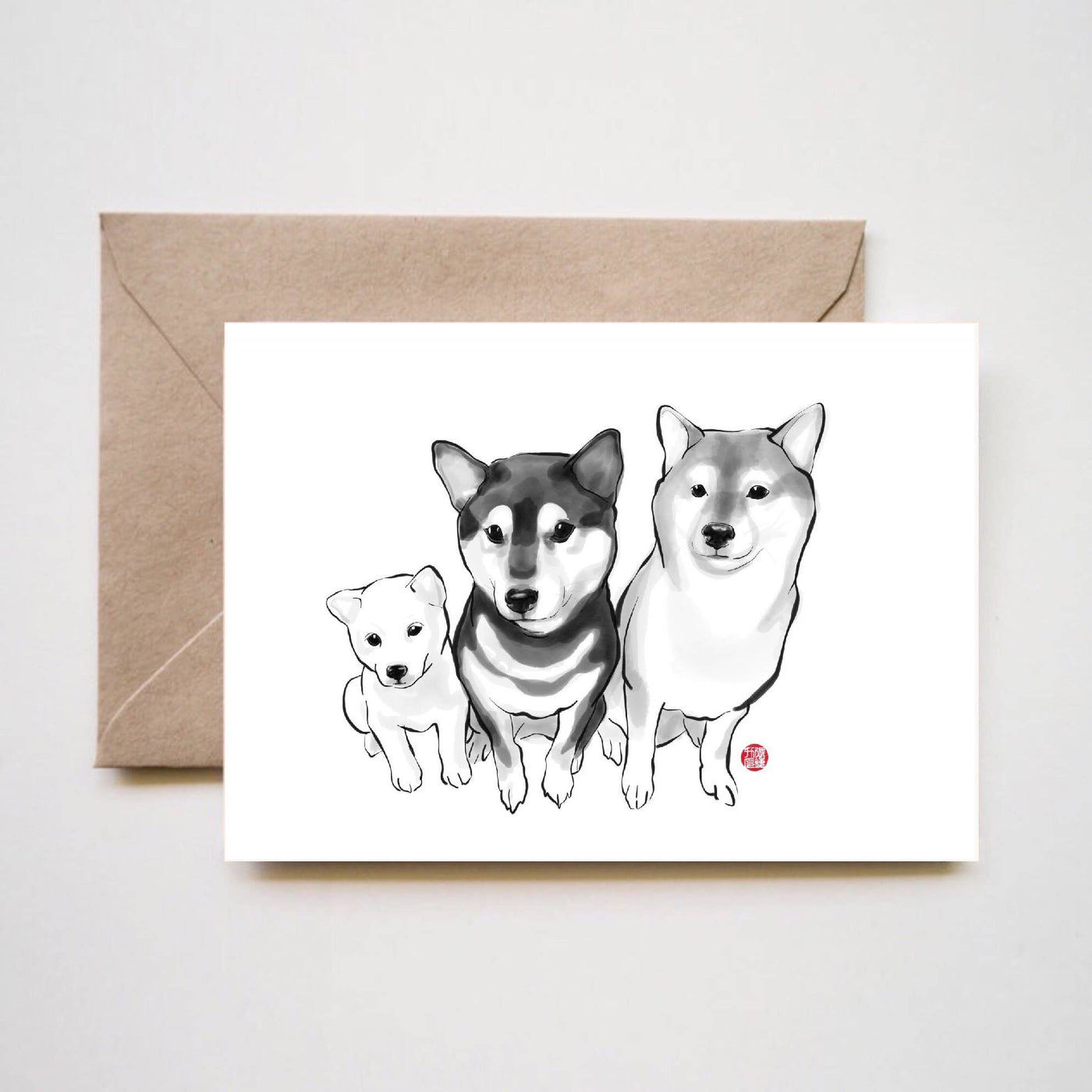 Shiba Inu Musketeers Greeting Card Sumi-e Ink Brush Zen Dog