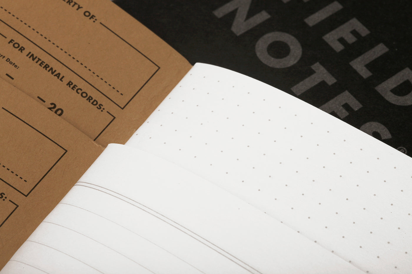 Interior detail on Pitch Black Memo book showing both dot grid and ruled paper options.
