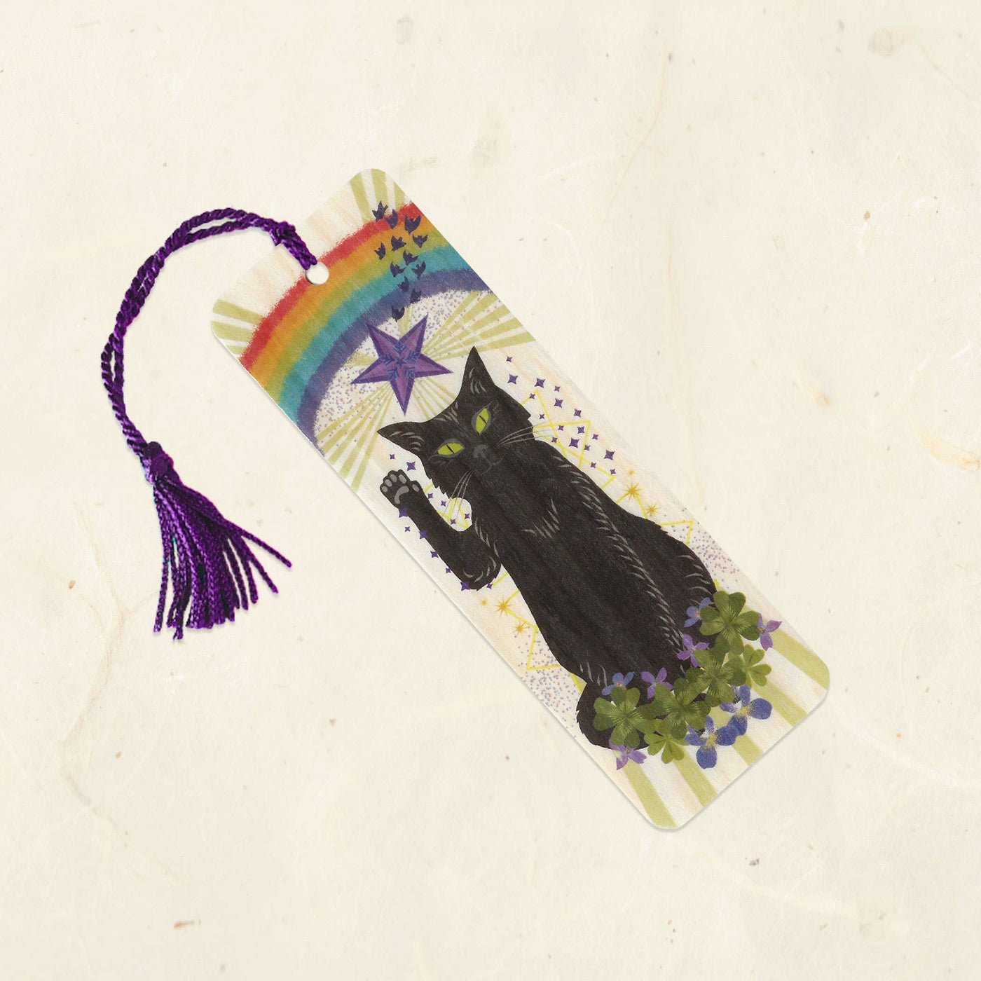 Luck Cat Wood Bookmark with Tassel