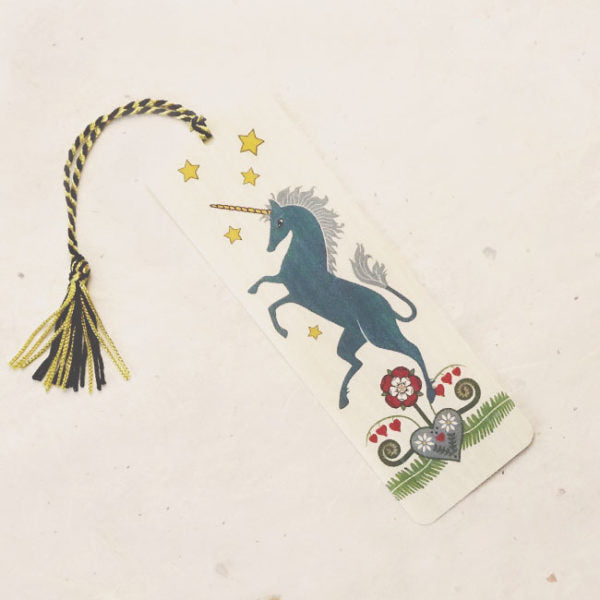 Rampant unicorn wood bookmark with tassel