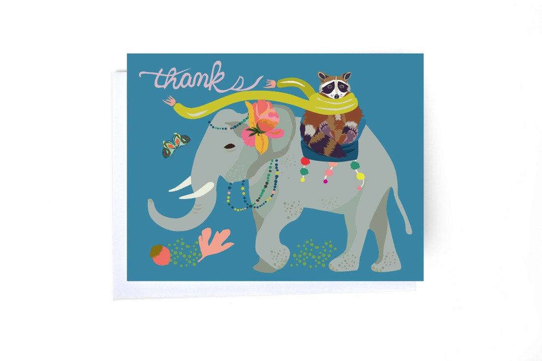 Elephant And Racoon Card
