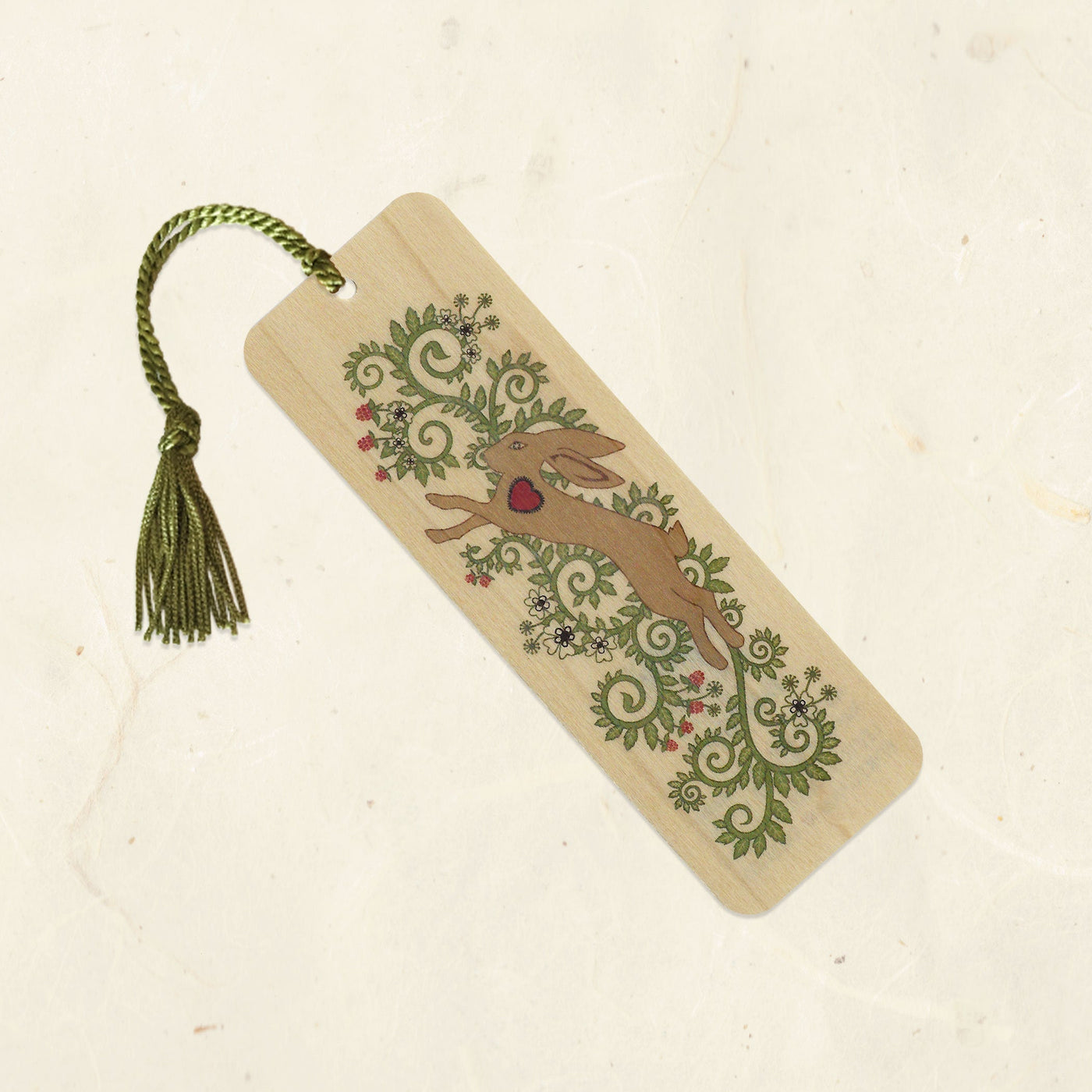 Leaping hare wood bookmark with tassel