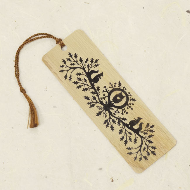 Owl hollow wood bookmark with tassel
